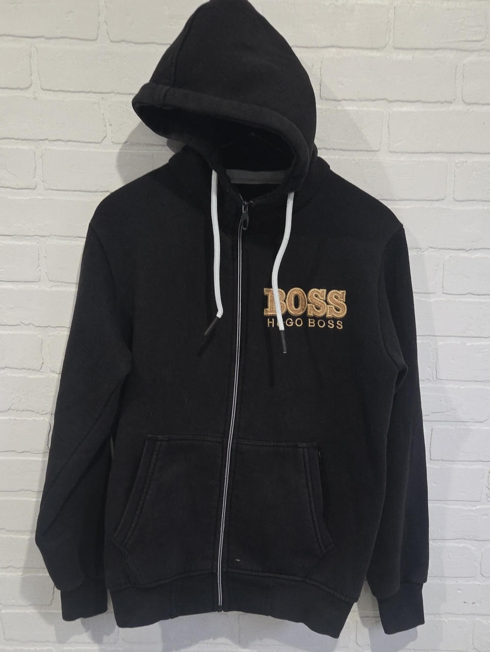 Hugo Boss Black Zip Hoodie with Gold Logo Embroidery